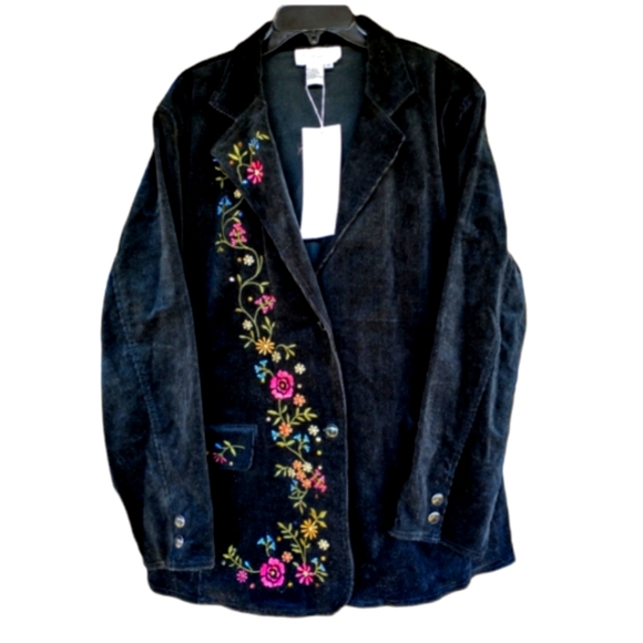 Diane's Essentials Flower Embroidered Black Corduroy Jacket - Picture 5 of 9